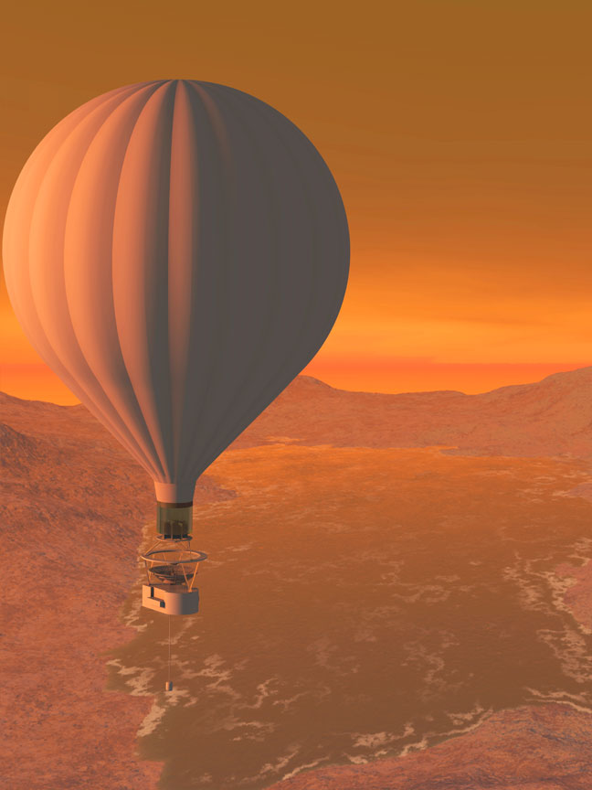Conception of a balloon flying over Titan Lakes: courtesy artist Tibor Balint